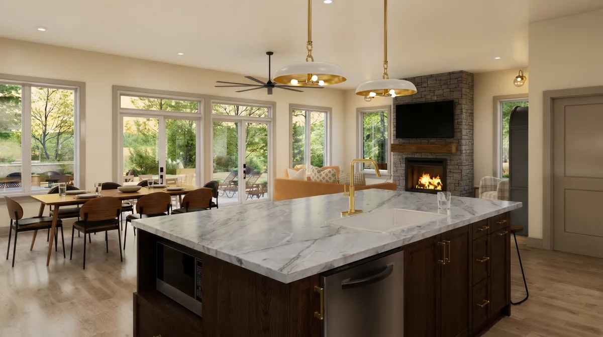 Wisconsin Wellness Cabin: living, dining and kitchen